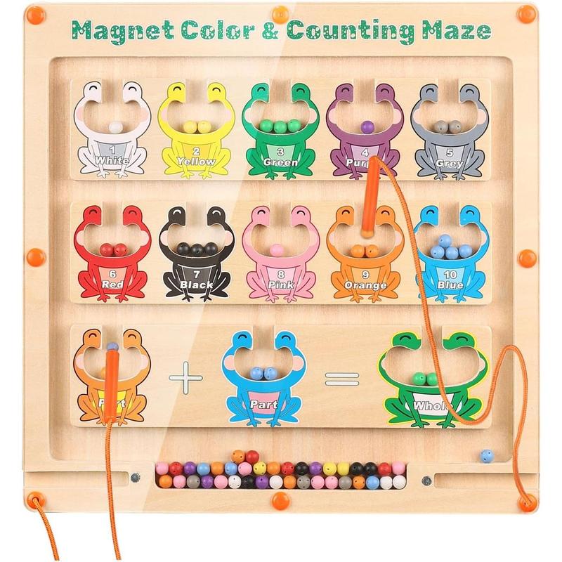 Magnetic Color and Number Maze Toy Wooden Magnet Color Matching Counting Puzzle Board Toys for Boys Girls