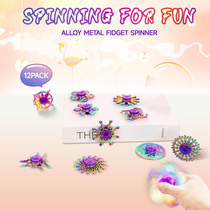 Fidget Spinner Toy, 12pcs set Colorful Finger Fidget Spinner, Stress Relief Toy for Adults & Teens, Novelty & Gag Toys, Christmas Gift