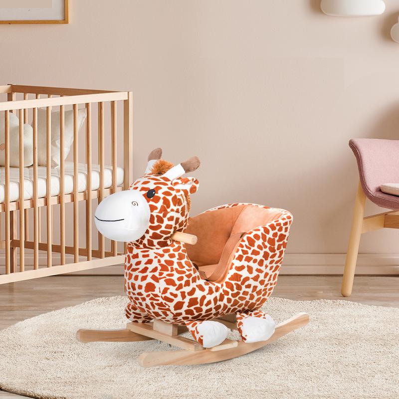 Qaba Kids Plush Rocking Horse Giraffe Style Themed Ride-On Chair Toy With Sound Brown ride-on toy