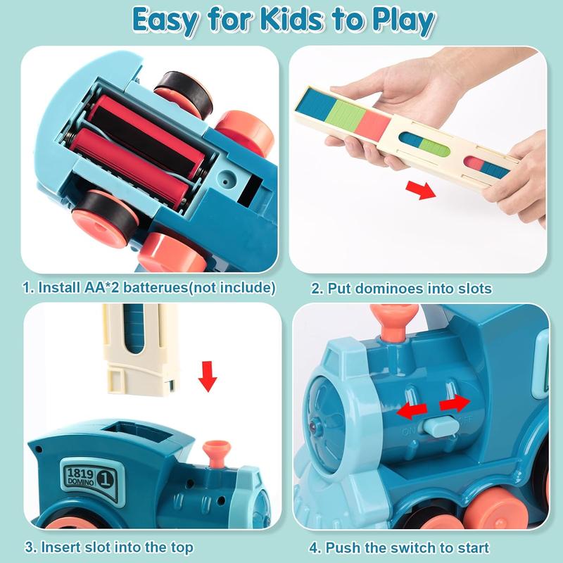 Gigilli 200 PCS Domino Train Toy Set, Automatic Dominos Train for Kids Boys Girls, Electric Dominoes Machine Train Toy Set with Sound Light, Birthday Gifts for Kids Family Games Dominos Dominoes