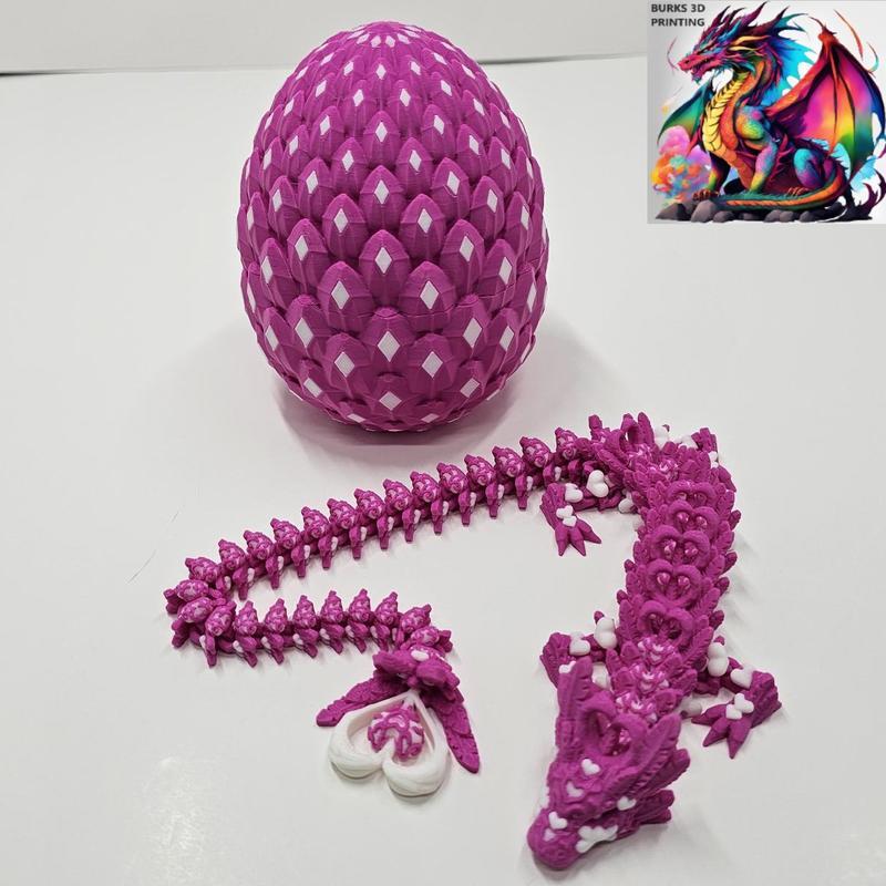 Reversed Pink and White Light Side 15in Heart Dragon with Matching Egg that Snaps Shut