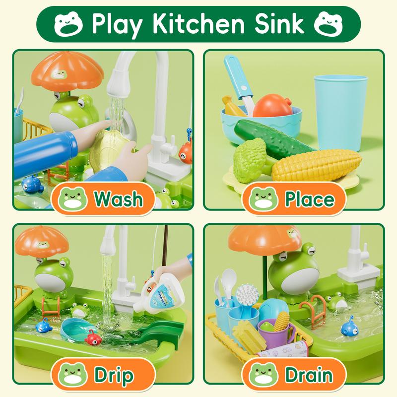 Lehoo Castle Play Sink with Running Water, Kitchen Sink Toys with Upgraded Electric Faucet, Play Kitchen Toy Accessories, Pool Floating Fishing Toys for Water Play, Kids Role Play Dishwasher Toy play sink play pretend coc in