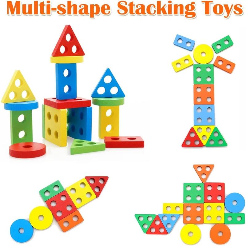 Wooden Learning Toys for Boys Girls, Colorful Shape Sorting Toys for Kids, Montessori Toy for Christmas, Birthday Gift