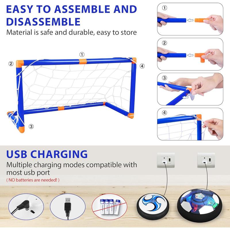 Hover Hockey Set for Kids, 3-in-1 Hover Hockey Soccer Ball Toy Set, Rechargeable Floating Air Soccer Hockey Ball with Led Light, Indoor Outdoor Sports Game Toy Gifts for 3 4 5 6 7 8+ 12 Years Boy Girl