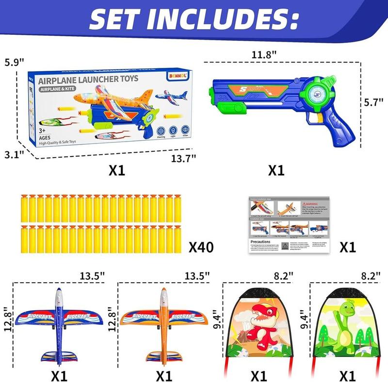 Dual Flight Foam Gliders with LED Lights - Versatile Airplane Launcher Toy Set