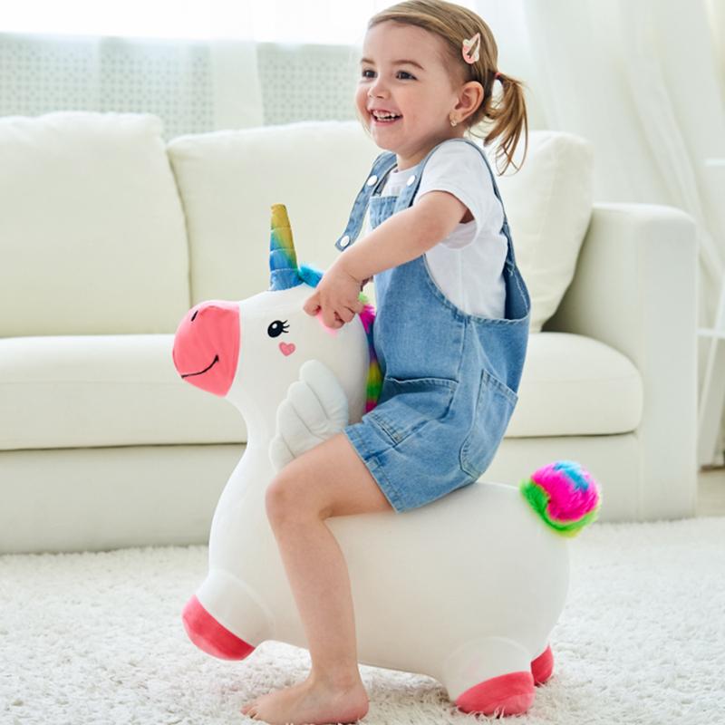 iPlay, iLearn Bouncy Pals Unicorn Horses, Toddler Girl Bouncing Animal Hopper, Inflatable Plush Hopping Toy, Outdoor Indoor Ride on Bouncer, Baby First Birthday Gift  3 - 12 Year Old Kid
