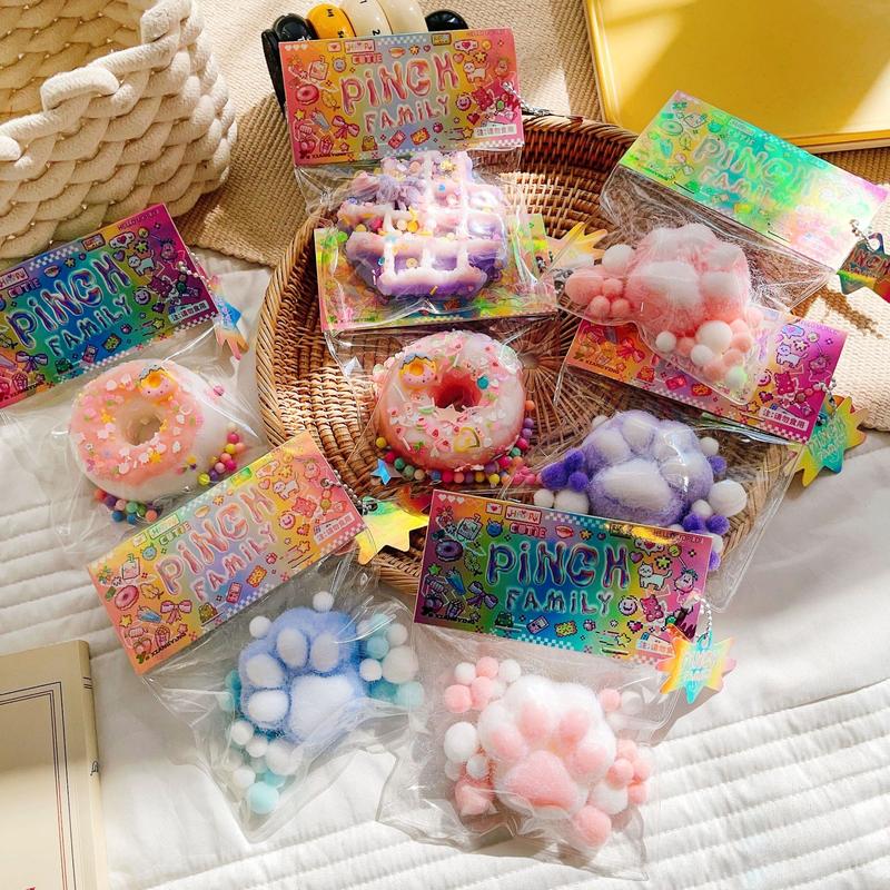 Squishy, Handmade DIY Taba Squishy Toy, Stress Relief, Cute Squeeze Food Donut, Waffle, Burger, Cat Paw, Cheese Hamster, ASMR Lover, Inedible