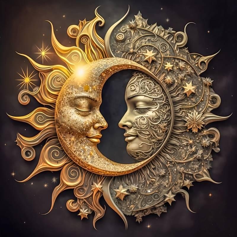 Sun and Moon Pattern DIY 5D Diamonds Arts Painting Kit without Frame, DIY Decorative Art Picture for Beginners, Wall Art Decor for Home Living Room Bedroom
