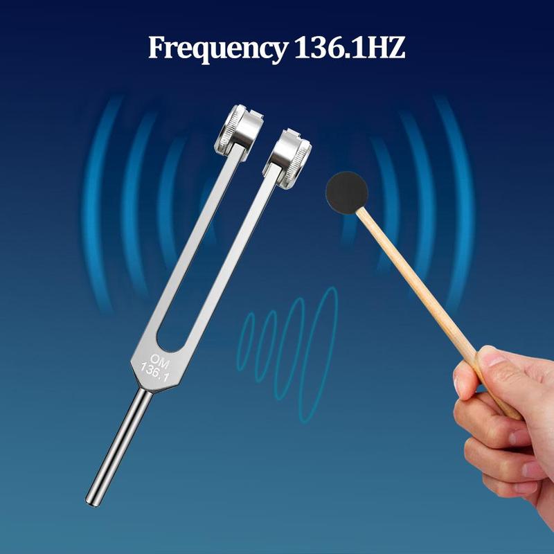 Tuning Forks with Fixed Weights, 1 Set 136.1Hz Tuning Fork with Bag & Hammer & Cleaning Cloth & Accessories, Percussion Instruments for Sound Healing