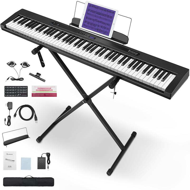 Starfavor 88 Key Piano Keyboard, Compact Bluetooth Digital Piano with Full-size Semi Weighted 88 Keys, Budget Electric Keyboard Piano with Stand, Piano Pedal, Carrying Bag, Recording MIDI USB