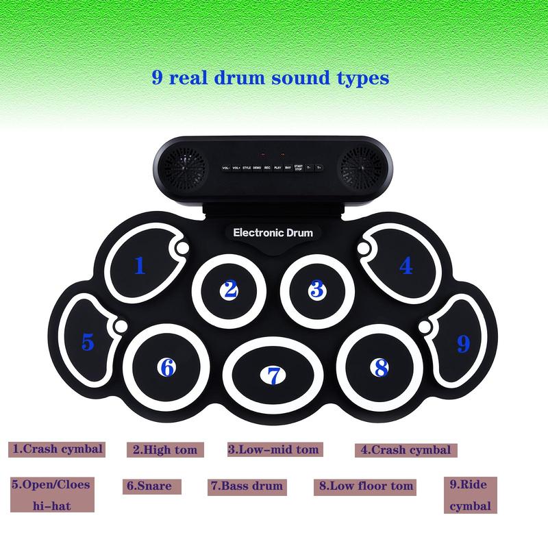 Electronic Drum Set, 9 Drum Practice Pad with Headphone Jack, Roll-up Drum Pad Machine, Built-in Speaker Drum Pedals Drum Sticks