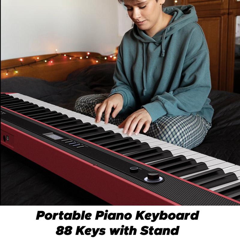 Starfavor 88 Key Piano Keyboard, Compact Bluetooth Digital Piano with Full-size Semi Weighted 88 Keys, Budget Electric Keyboard Piano with Stand, Piano Pedal, Carrying Bag, Recording MIDI USB