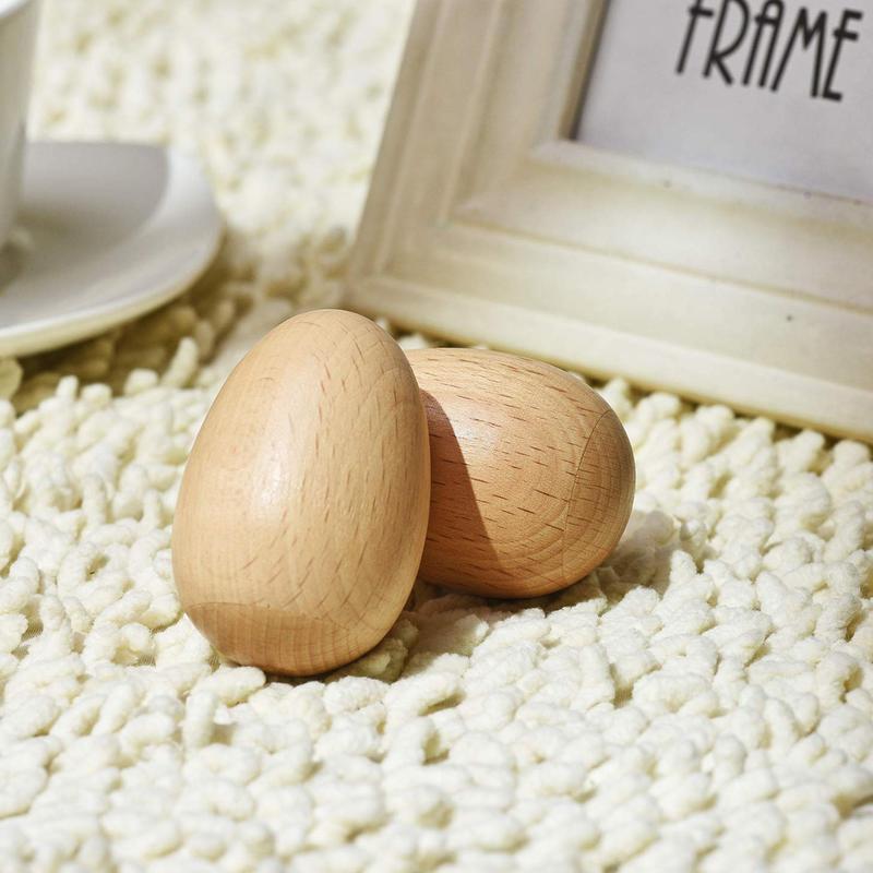 Wooden Egg Shakers Set, 2 Counts Musical Percussion Instrument, Natural Finish Hand Percussion Instrument for Home School Party
