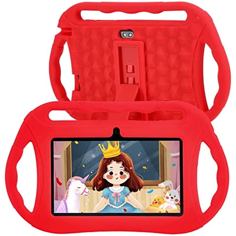 Portable Tablet with Silicone Protective Case, Android Tablet Study Tablet with Googl's Teachers Approved Educational Contents, Eye Protect HD Screen Educational Tablet with 2 Camera & Parental Lock for Home
