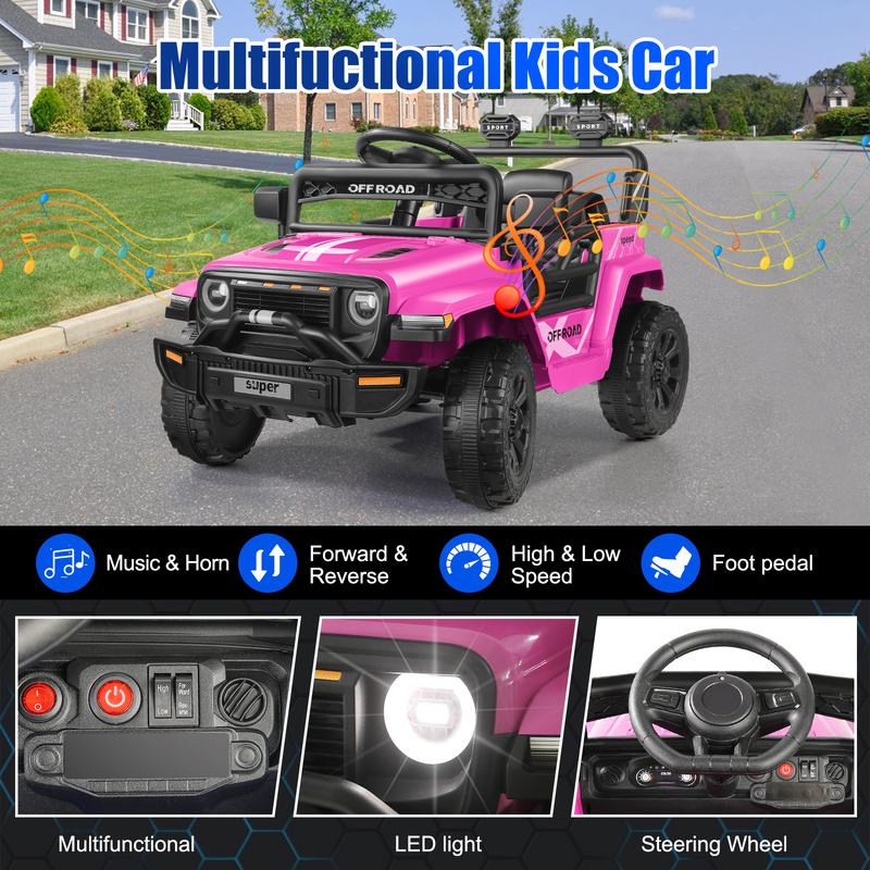 Hikole 12V Ride-On Toys for Kids, 2.4G Remote and Parent Control, Music Player, 3-Speed Shift, Safety Belt, Perfect Halloween Gift for Boys and Girls