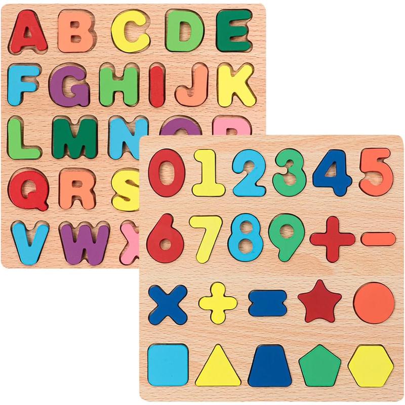 Wooden puzzles for kids, set of 2, alphabet shape puzzles for kids, wooden kids puzzles, wooden alphabet number shape puzzles for boys and girls