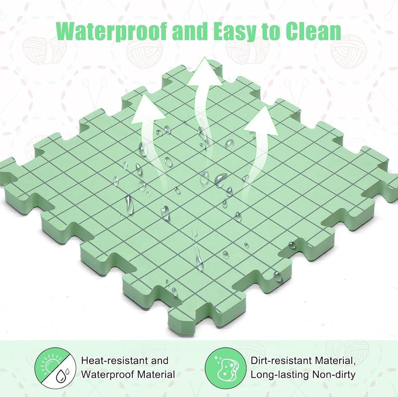 4 Pack Crochet Blocking Mats, Extra Thick Blocking Mats for Knitting & Crochet Projects, Foma Crochet Blocking Board with Grids, Green