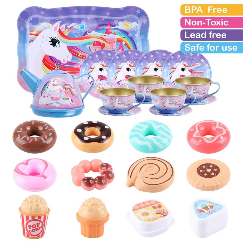 Unicorn Tea Party Pretend Play For Girls , 27countsr Princess Kitchen Pretend Play Sets Learning Educational Toy Birthday Thanksgiving Christmas Gifts