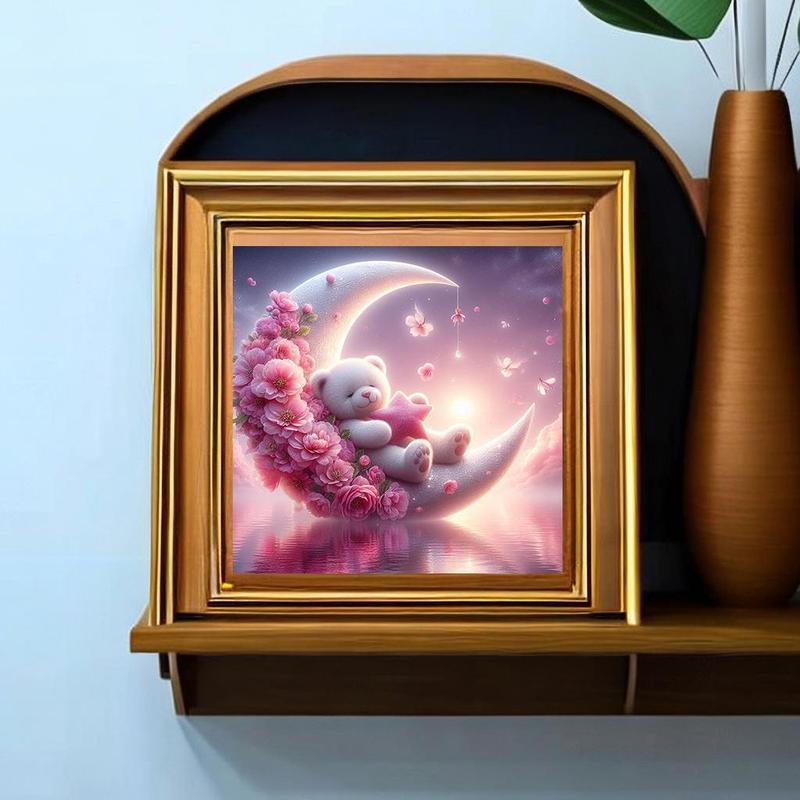Bear & Moon Pattern DIY Diamond Arts Colorful Painting Kit without Frame, DIY 5D Diamond Arts Colorful Painting Kit, Wall Art Decor for Home