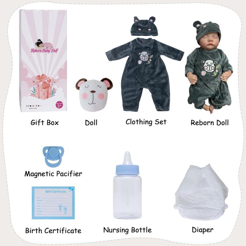 18 Inch Reborn Doll, Realistic Newborn Doll, Lifelike Newborn Teenager Doll, Soft and Comfy Touch, Birthday Gift for Kids
