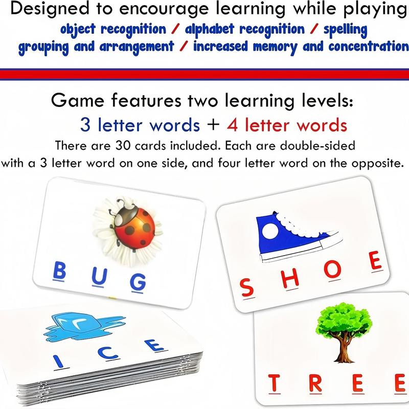 Word Recognition Letter Matching & Learning Game Cards, 1 Set Educational Toy for Kids, See & Spell Learning Toy, Children's Birthday Gift