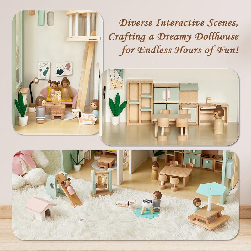 Joylike Wooden Doll Room, With Wooden Furniture, All Wooden Play House.