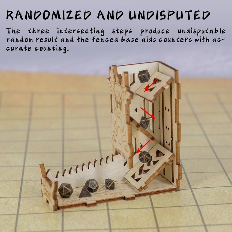 DND Mini Dice Tower Rolls Dice Up to 10mm, Set of 3 Wood Portable Dice Roller for Board Game, D&D and Tabletop RPG