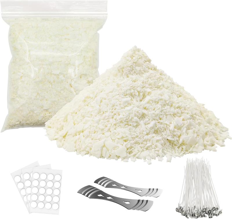 Soy Candle Wax for Candle Making, 2.2lbs Natural Soy Candle Wax, Premium Soy Wax for Candle Making, 100 Cotton Candle Wicks, 60 Wick Stickers, & 2 Wicks Holder