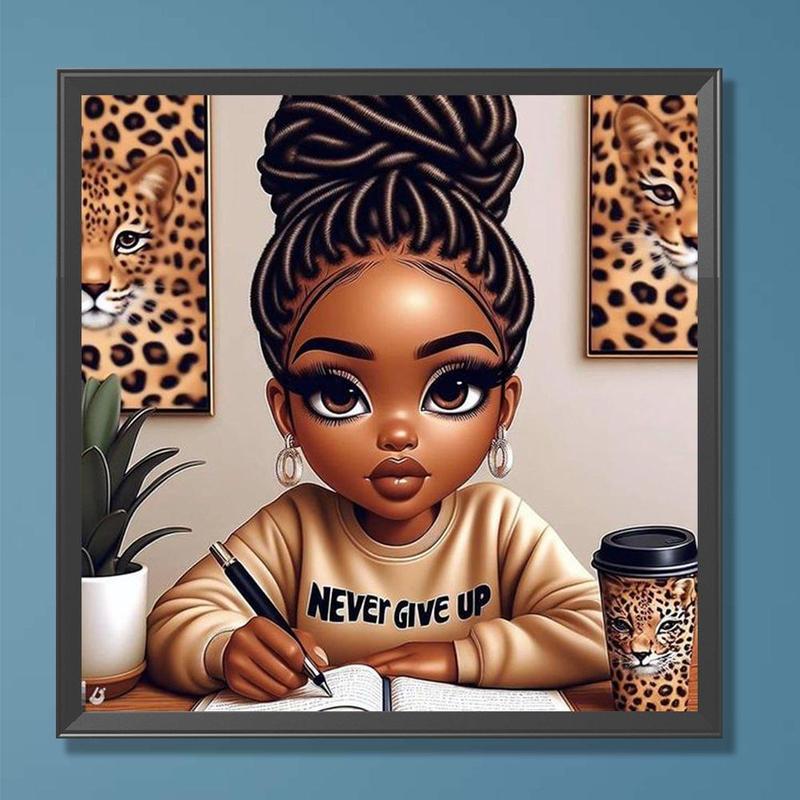 Black Hair Girl Pattern DIY Diamond Arts Colorful Painting Kit without Frame, 1 Set 5D Crystal Rhinestones Diamond Art Painting for Beginners, DIY Diamond Art Kits for Bedroom Living Room Decor, Christmas Gift