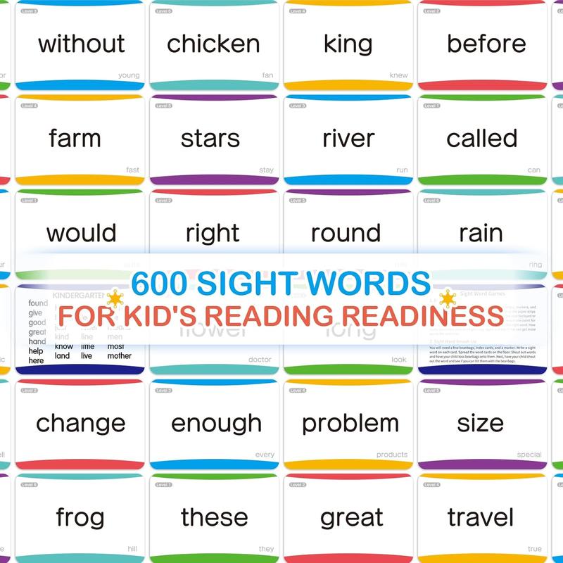 600 Sight Words Flash Cards, Dolch & Fry High Frequency Flash Cards for Kindergarten Homeschool Supplies, Games for s Pre-K, 1st, 2nd, 3rd Grade
