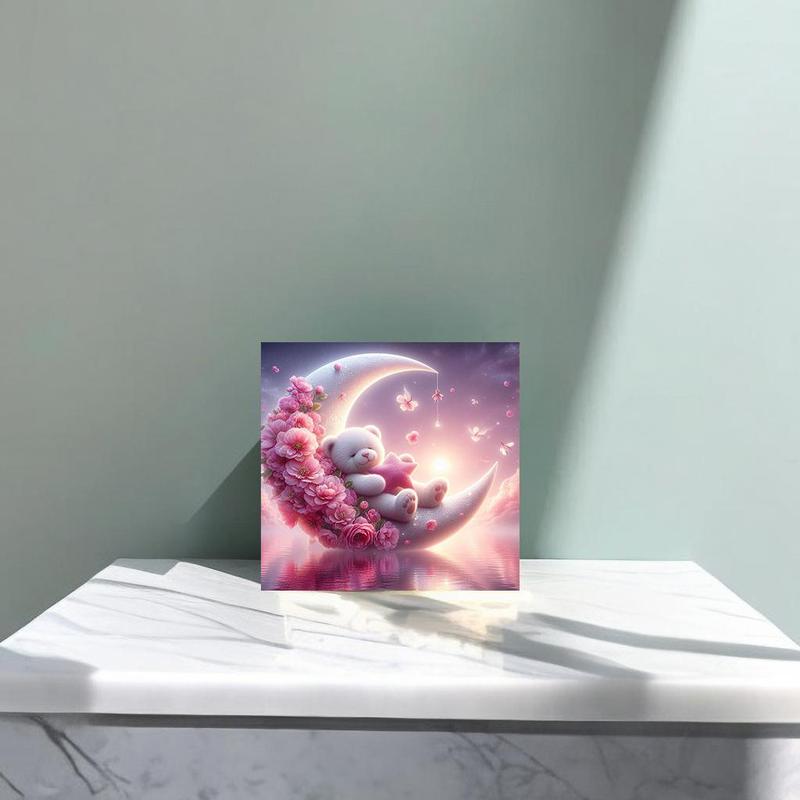Bear & Moon Pattern DIY Diamond Arts Colorful Painting Kit without Frame, DIY 5D Diamond Arts Colorful Painting Kit, Wall Art Decor for Home