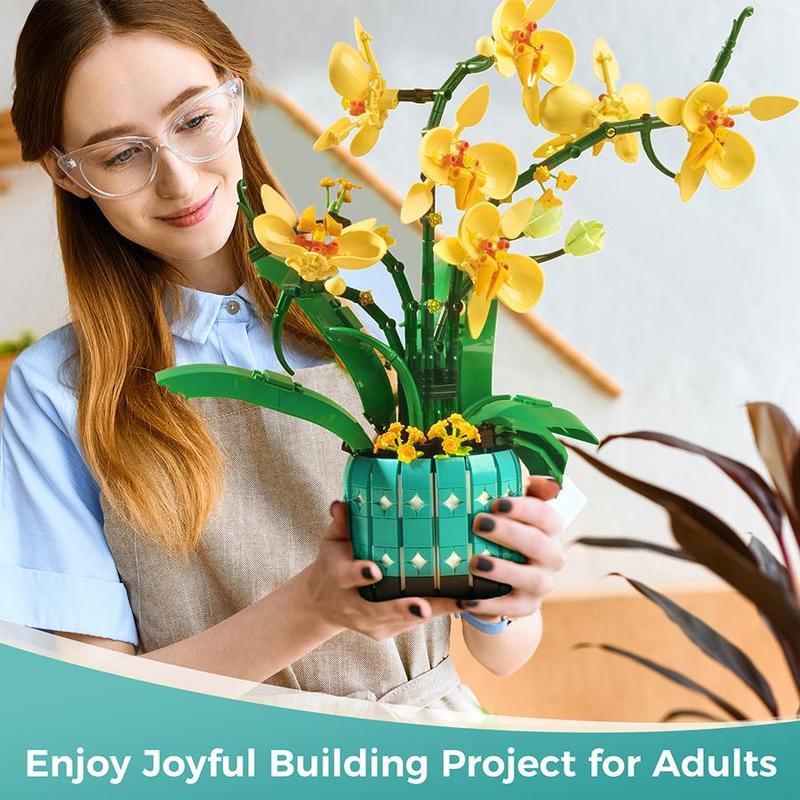 Orchid Flower Building Set, 1110pcs box Orchid Bonsai Building Set, Creative Gift for Adults, Building Toys Suitable for Office, Home Decoration