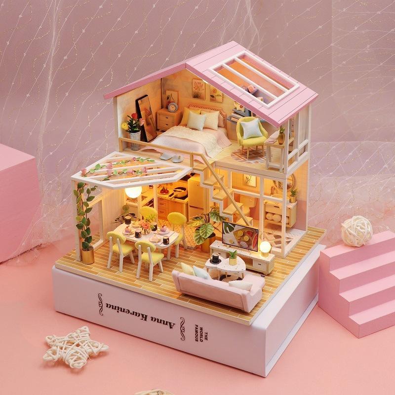 DIY 3D Wooden House Model (1 Box), DIY Miniature House Bookend, Micro Landscape Scene Cottage House, Birthday Gift for Teenager