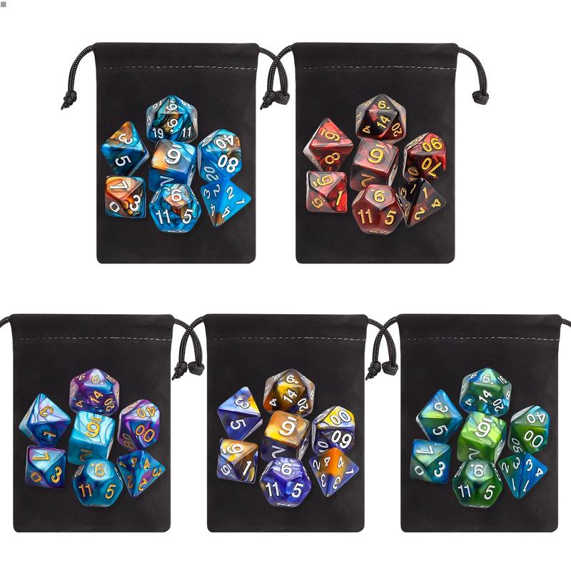 olyhedral Dice Set (35 Pieces) with Black Pouches, 5 Complete Double-Colors Dice Sets of D4 D6 D8 D10 D% D12 D20 Compatible with Dungeons and Dragons DND RPG  Table Games