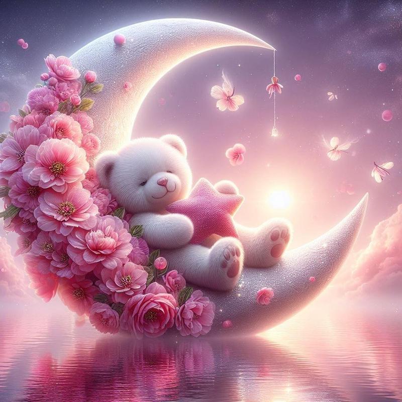 Bear & Moon Pattern DIY Diamond Arts Colorful Painting Kit without Frame, DIY 5D Diamond Arts Colorful Painting Kit, Wall Art Decor for Home
