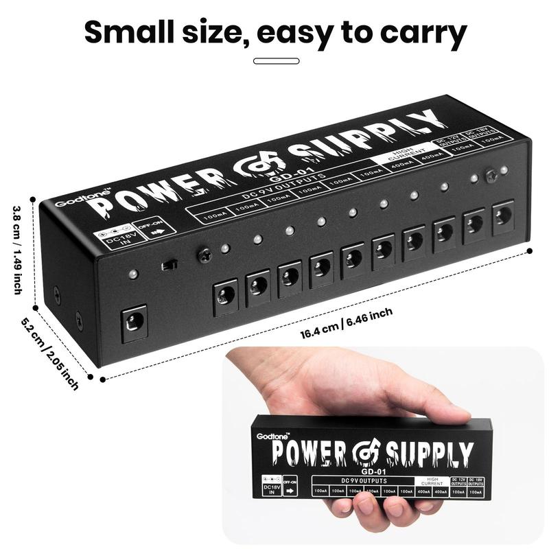 Guitar Pedal Power Supply (1 Set), 10 Isolated Dc Output Effect Pedal Power Supply with Short Circuit Protection & Overcurrent Protection, Music Accessories for Guitar, Stocking Fillers Gift
