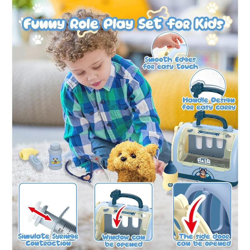 TEUVO Pet Care Playset Robot Dog Toys for Kids, 12Pcs Kids Vet Playset Toys Veterinarian Kit Doctor Kit & Interactive Electric Dog Plush & Cage Pretend Play Gifts for Girls Toddlers 3 4 5 6 7 Year Old