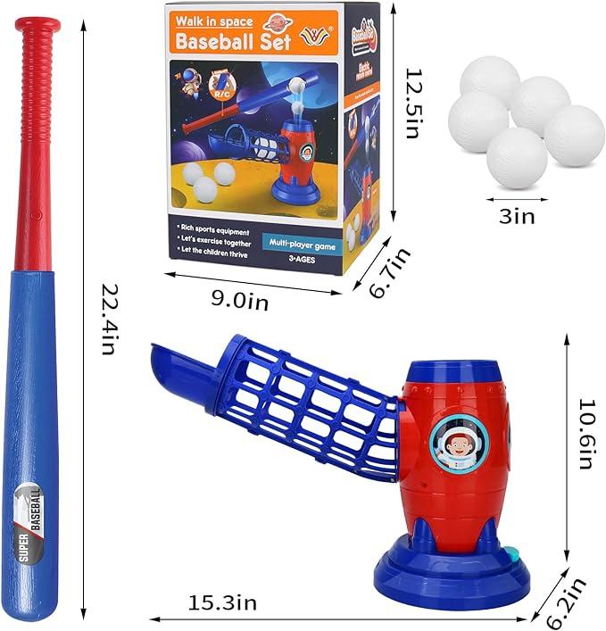 Christmas Automatic Kids Baseball Pitching Machine with 5 Balls, T Ball Set for Kids, Tee Ball Set Baseball Tee Pitcher Baseball Gift, Birthday Gift