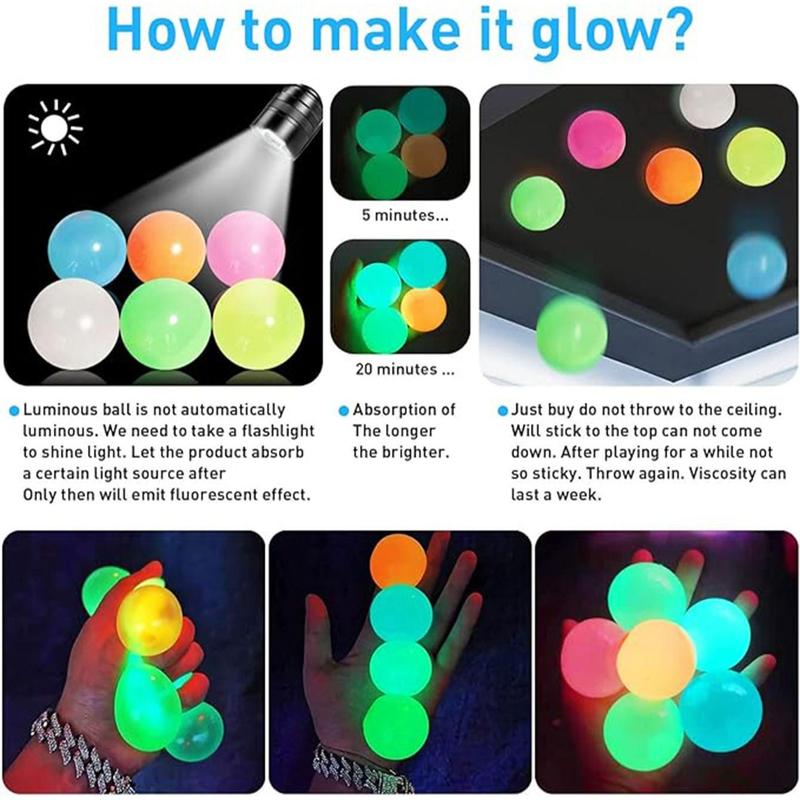 Random Color Luminous Ball, 1 3 5 Counts Glow in The Dark Sticky Ball, Stress Relief Toy for Outdoor, Fitness Entertainment, Party, Christmas Gift