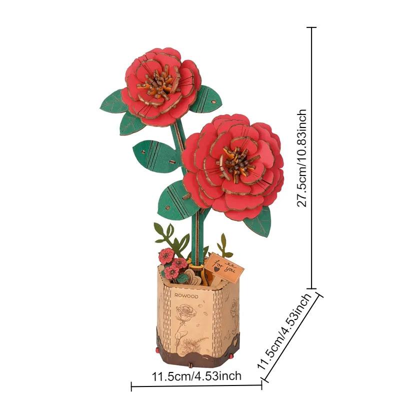 Robotime Wowood 3D Flower Wooden Puzzles for Adults-Red Camellia, DIY Wooden Flowers Model Kit Building Set Crafts (113PCS)  TW031 Red Camellia