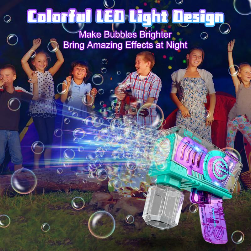 Cool Bubble Maker Gun with Color Lights Rich Bubbles Machine AAA battery Toddler Kids Toys For Outdoor Parties Birthday Christmas Gift