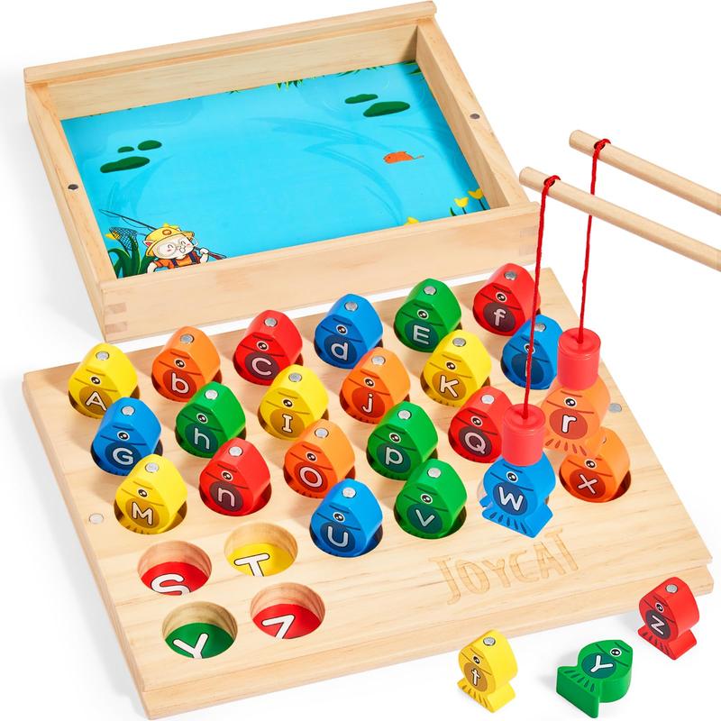 JoyCat Wooden Fishing Game, ABC Alphabet Color Sorting Games Puzzle, Language Toy with Letters, Preschool Learning ABC Cognition Toys Gift