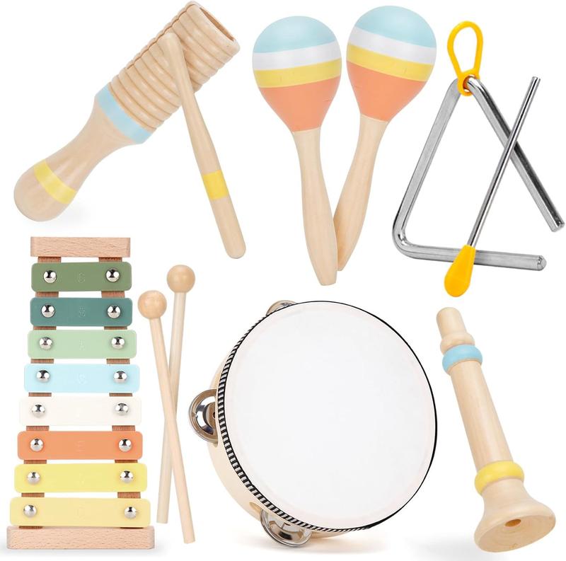 Baby Musical Instruments Set Wooden Montessori Toys for Toddlers 1-3 Percussion Instruments Set Modern Boho Music Toys for Kids Preschool Educational.