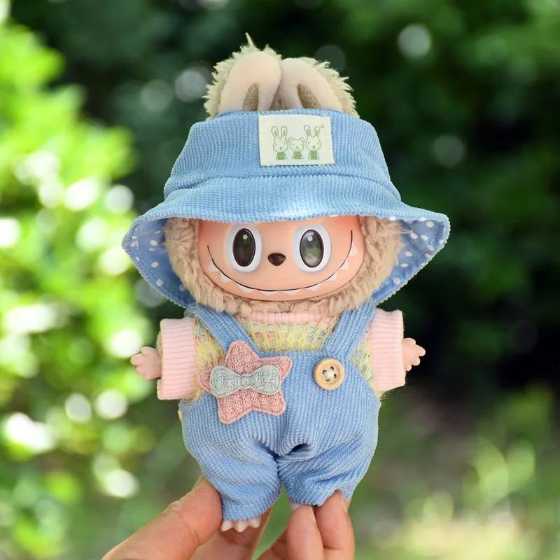 (Only Clothes) 17cm Cute Mini Plush Doll'S Clothes Outfit Accessories For Korea Kpop Exo Labubu Idol Dolls Overalls Hat Clothing DIY Kids Gift