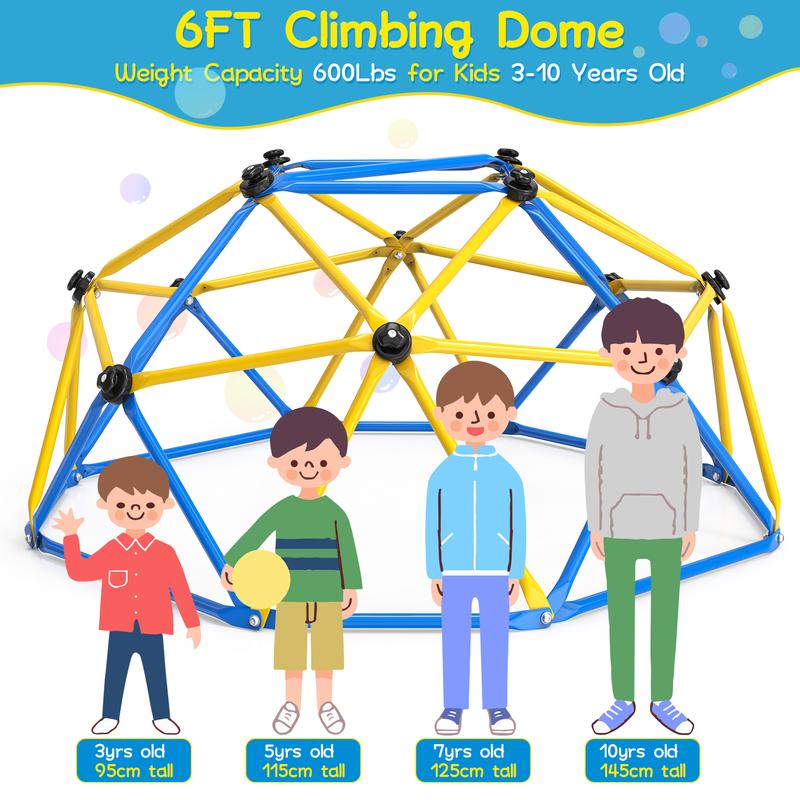 Bearbro 6FT 10FT Dome Climber, Children's jungle gym for Kids 3-5 Year Outdoor Play Center, Supporting 600 lbs Rugged and Interesting Climbing Dome, Yellow and Blue
