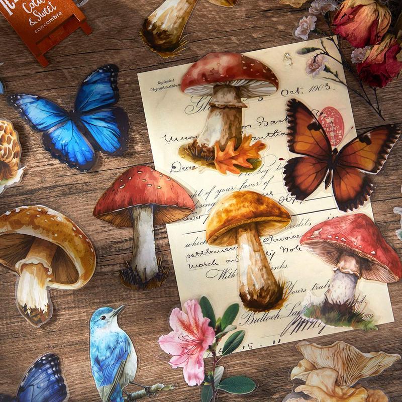 Natural Animal & Plant File Material, 40pcs pack DIY Decorative Collage PET Sticker, Scrapbooking & Stamping Supplies for Home School Office