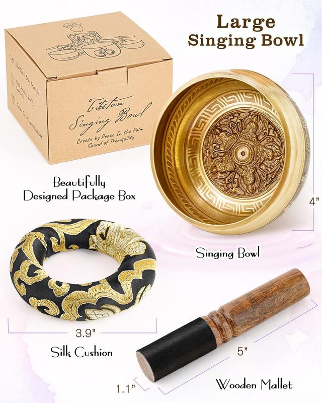 Tibetan Singing Bowls, 4.5” Singing Sound Bowl Handcrafted in Nepal for Yoga,Chakra Healing,Stress Relief Self Care Gifts for Women and Men Christmas Gifts pilates  bar