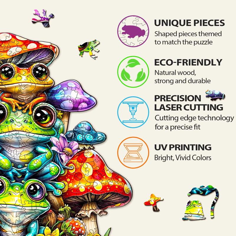 Frog Family Wooden Jigsaw Puzzle - Educational Toy for Kids and Adults