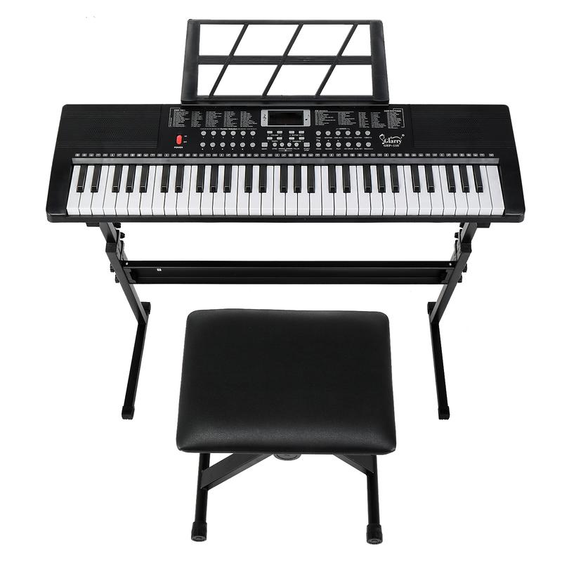 GEP-110 61 Key Keyboard with Piano Stand, Piano Bench, Built In Speakers, Headphone, Microphone, Music Rest, LED Screen, 3 Teaching Modes for Beginners