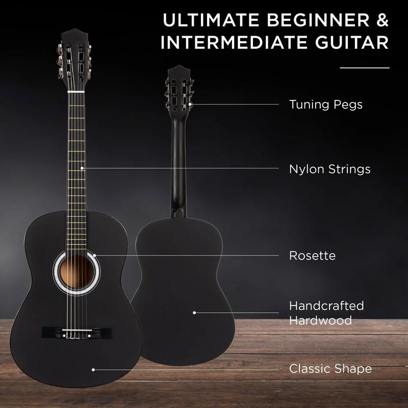 38in Beginner Acoustic Guitar Starter Kit w  Gig Bag, Strap, Strings - Matte Black